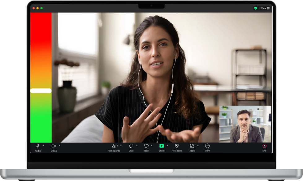 Televagal PhysioCam demo image, a woman on a video call with the PhysioCam interface showing the real-time nervous system insights.