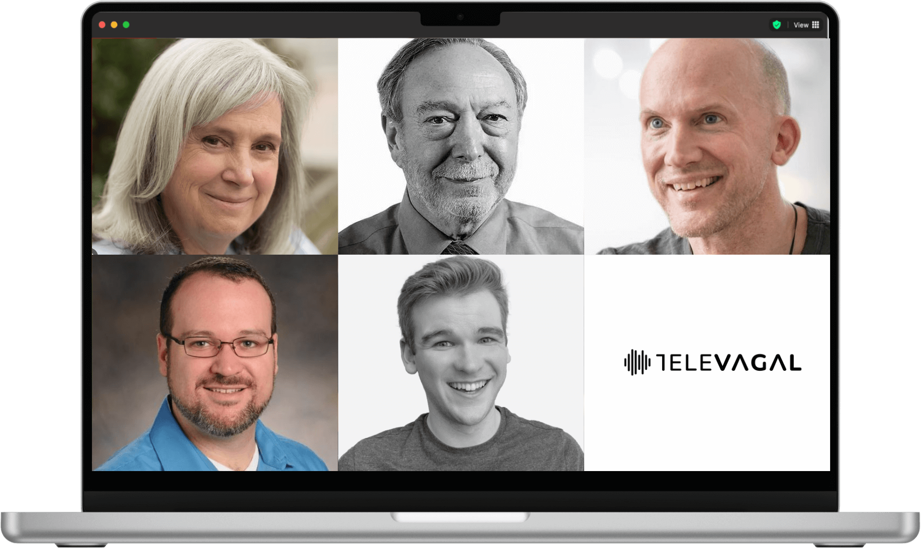 The Televagal team members profile images are featured inside the image of a laptop