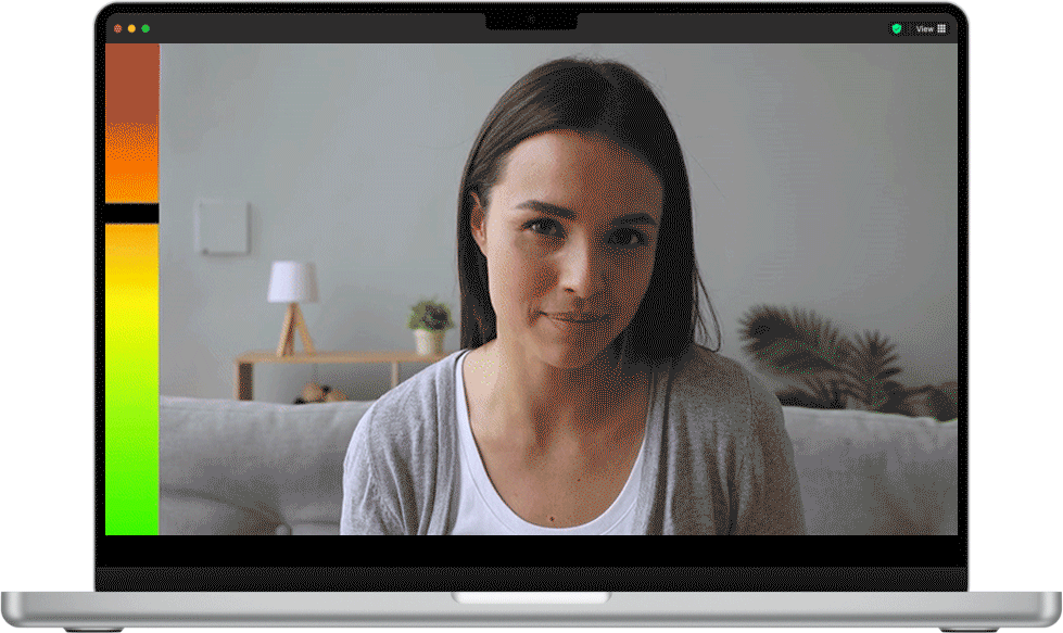 GIF of a woman talking into the camera with the Televagal PhysioCam operating in the background showing real-time insights into the clients nervous system