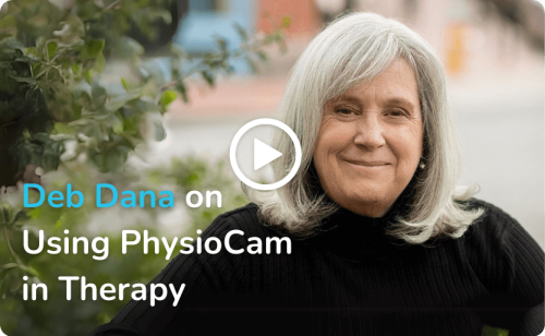 Deb Dana is shown on a nature background with the words "Deb Dana on Using PhysioCam in Therapy"